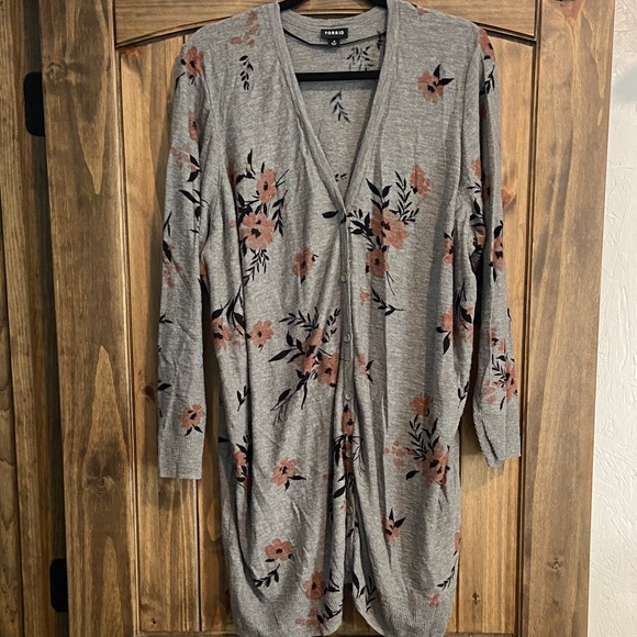 torrid Sweaters - Torrid Gray Floral Cardigan